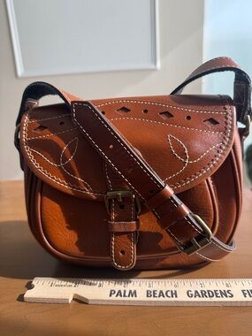 Patricia Nash Tan Leather Crossbody Saddle Bag